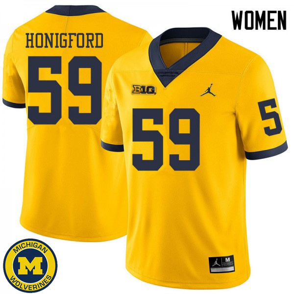 Women Michigan Wolverines #59 Joel Honigford Yellow Jordan Brand Fashion Jersey